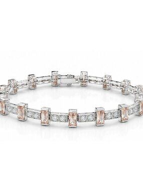 Created 5.10 Cts Yellow Topaz & White Sapphire Bracelet Solid .925 Silver